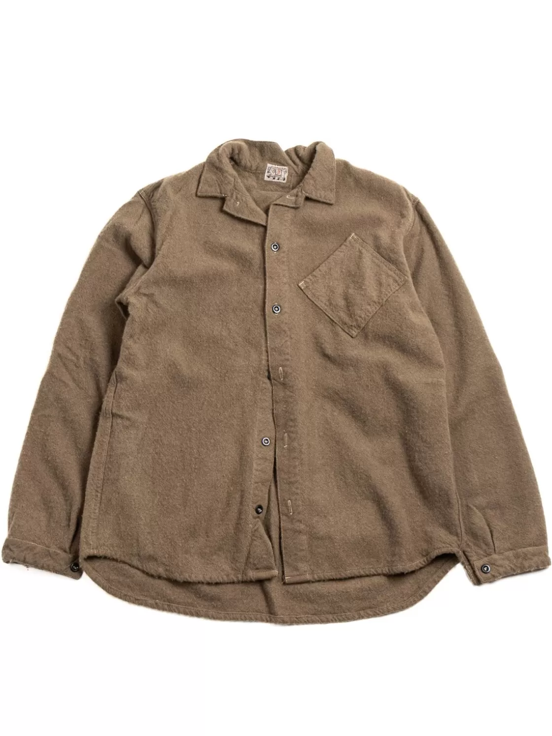 Tender Co ARGYLE CHEST POCKET SHIRT UNFINISHED WOOL BAIZE COFFEE DYED New