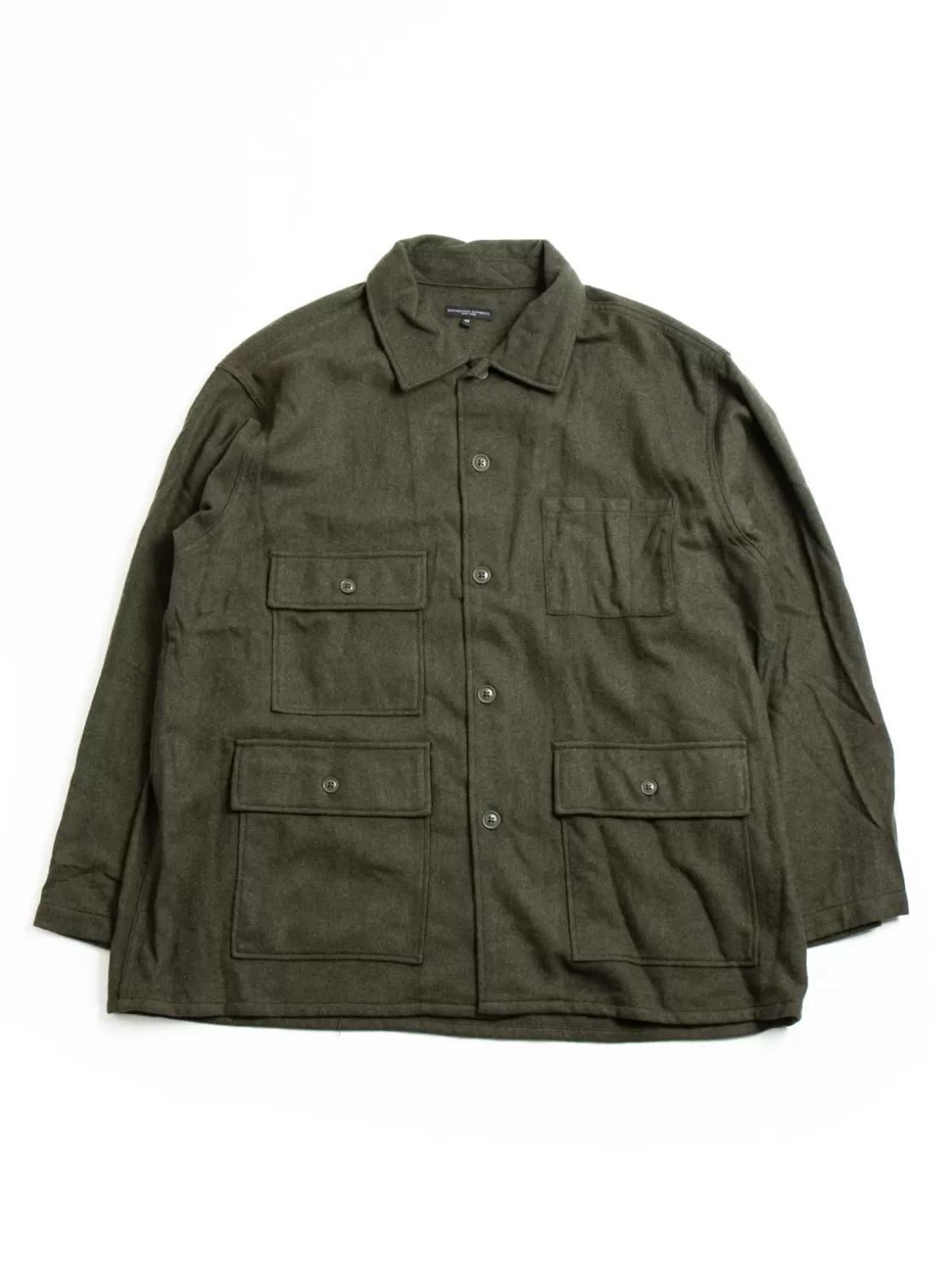 Engineered Garments BA SHIRT JACKET OLIVE SOLID POLY WOOL FLANNEL Discount