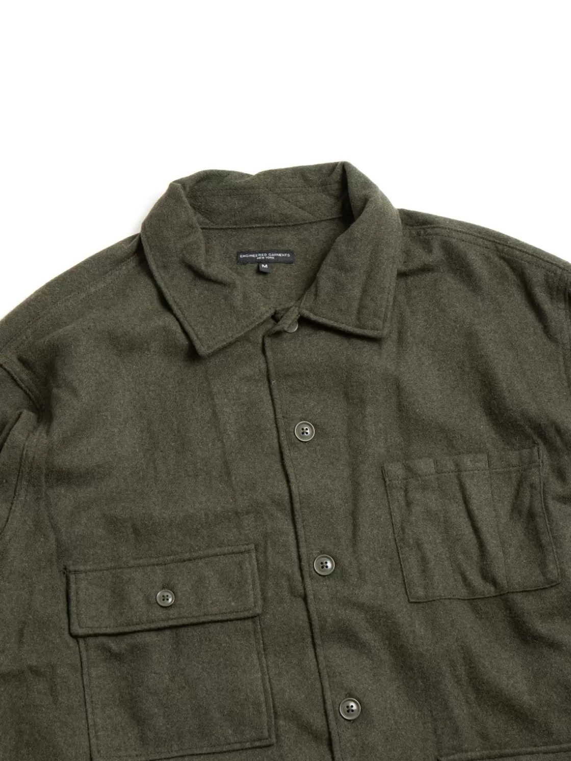 Engineered Garments BA SHIRT JACKET OLIVE SOLID POLY WOOL FLANNEL Discount