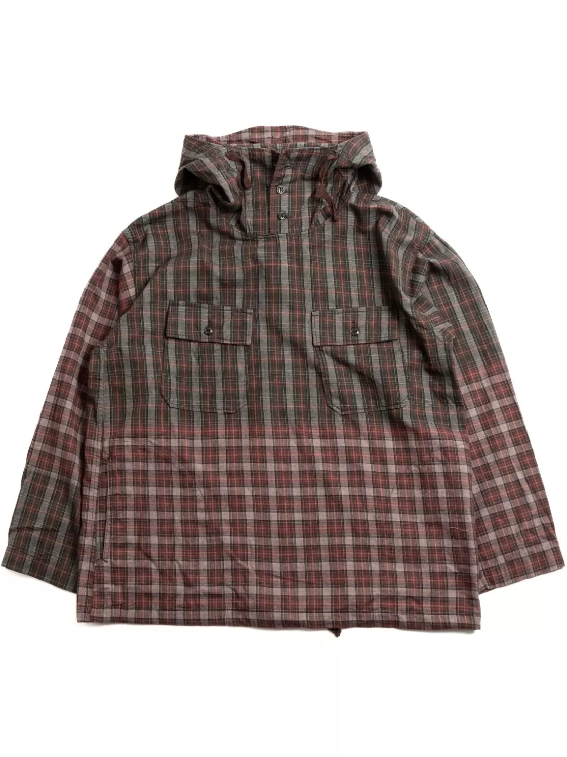 Engineered Garments CAGOULE SHIRT OLIVE RED COTTON SMOKEY PLAID New