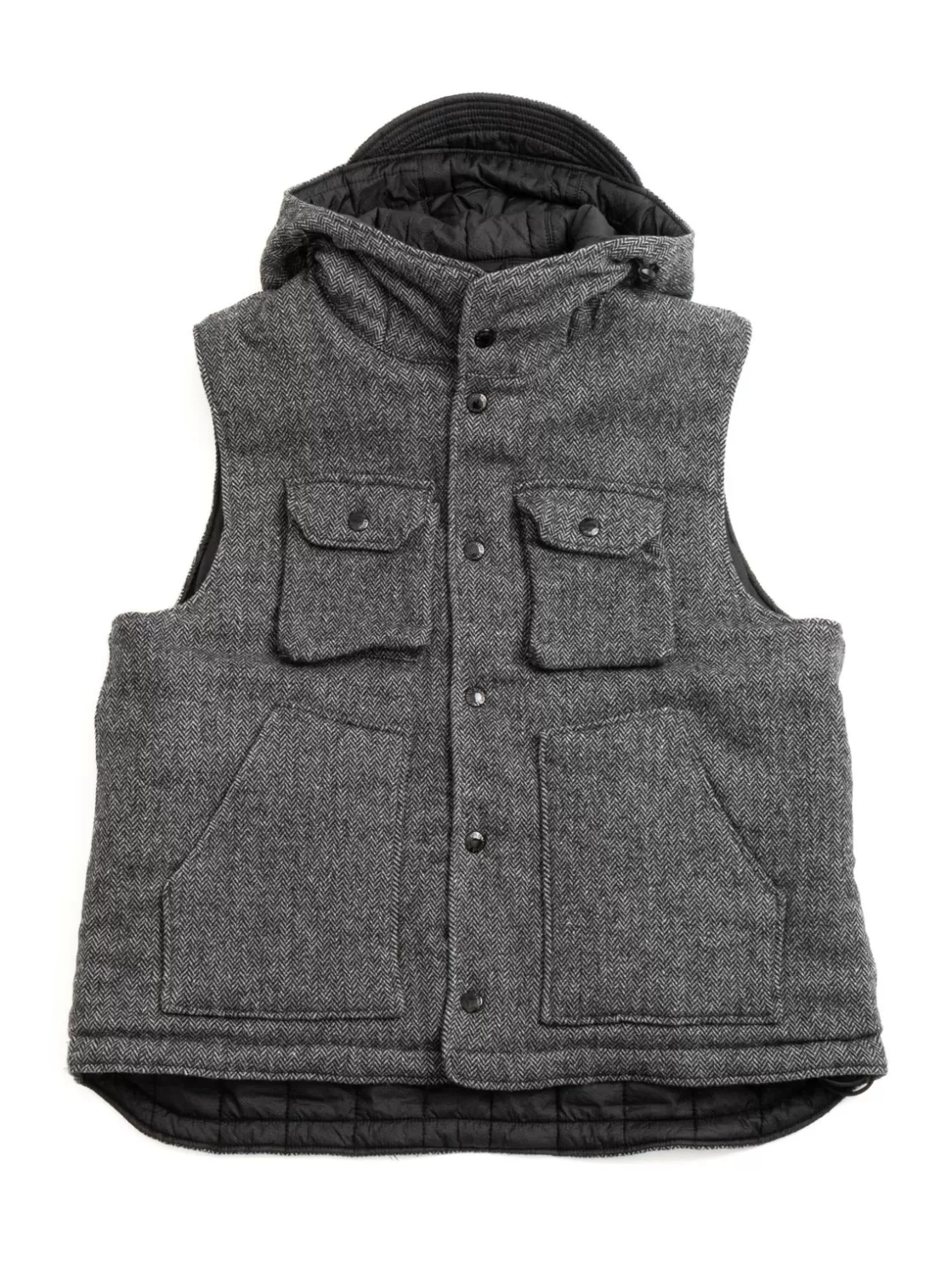 Engineered Garments FIELD VEST GREY POLY WOOL HERRINGBONE New