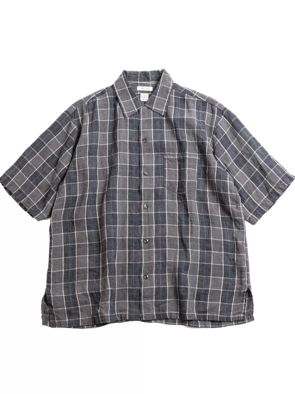 SEUVAS LINEN OPEN COLLAR  SHIRT BLUE Flash Sale