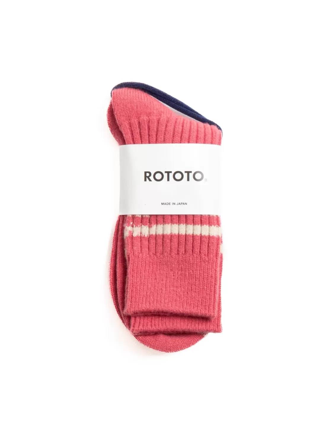 RoToTo MERINO LAMBS WOOL STRIPE SOCKS PINK Fashion