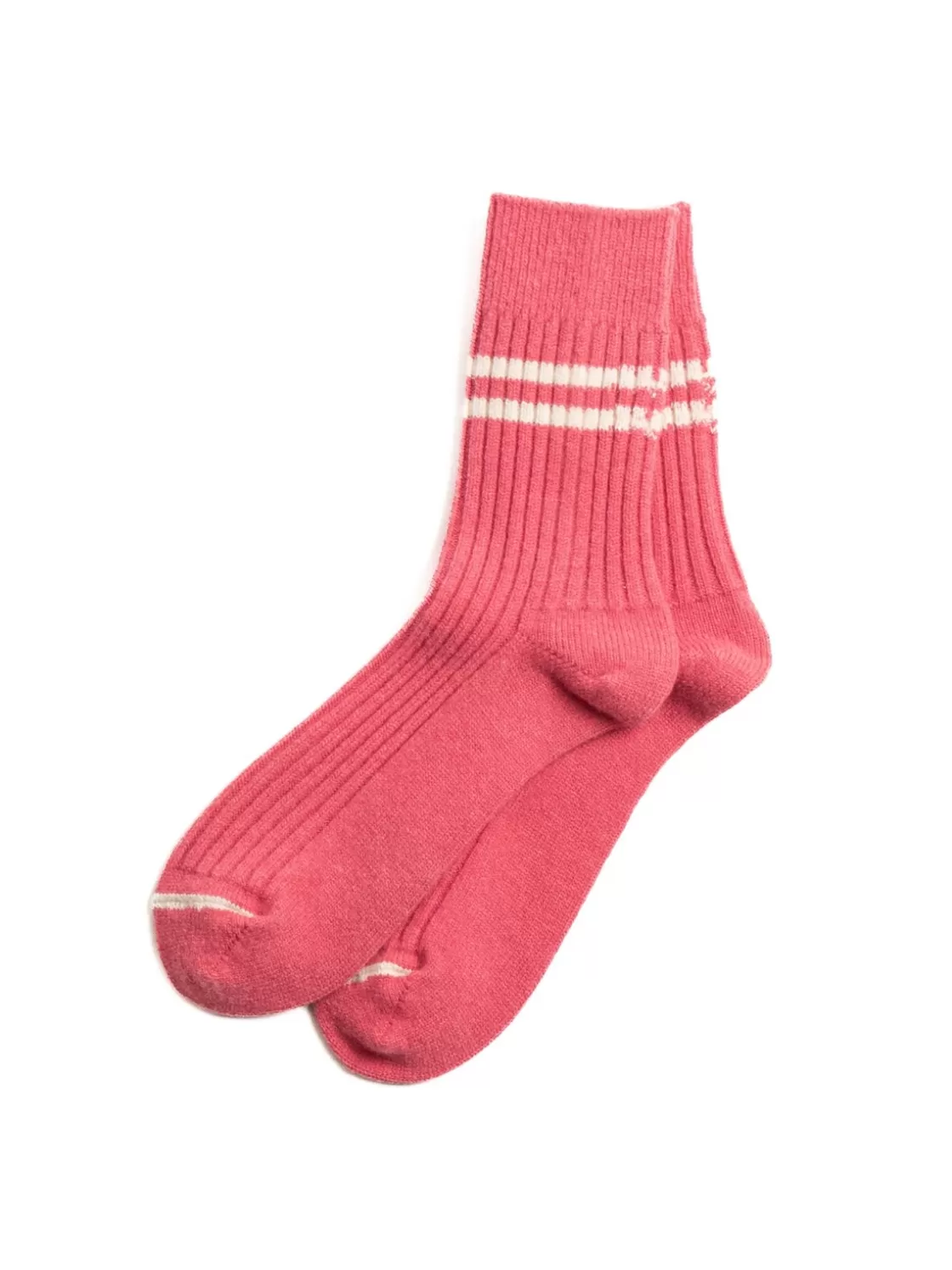 RoToTo MERINO LAMBS WOOL STRIPE SOCKS PINK Fashion