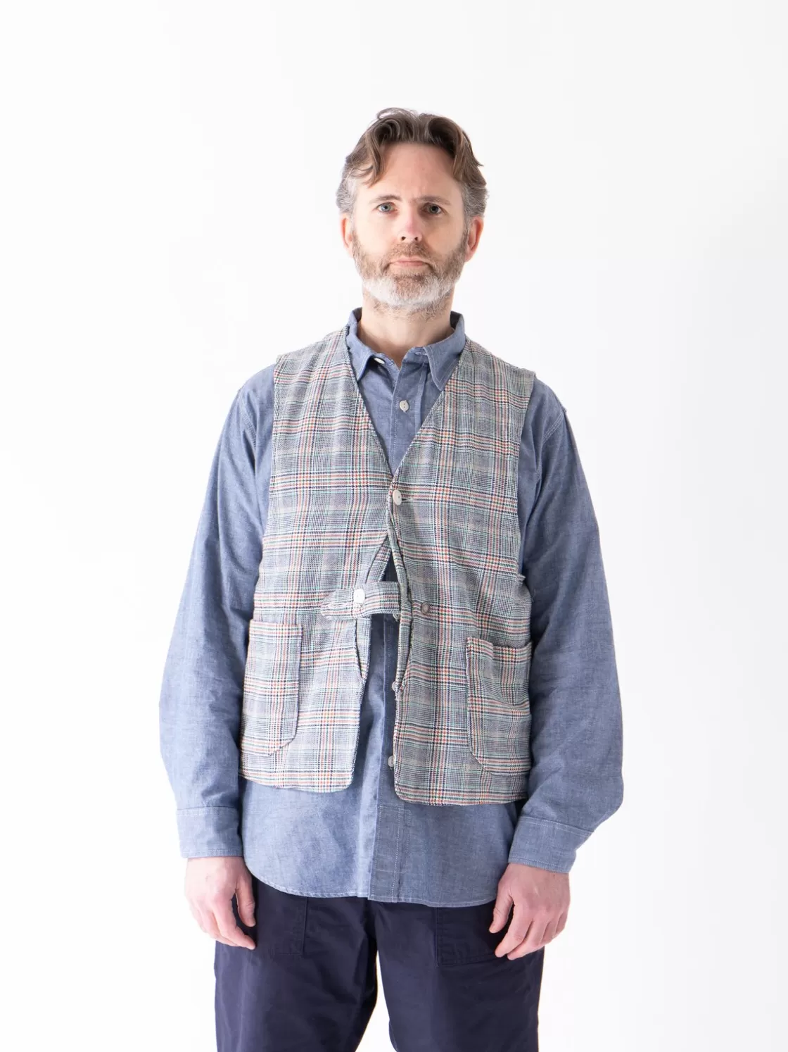 Engineered Garments Navy/Green/Orange CP Glen Plaid Upland Vest Cheap