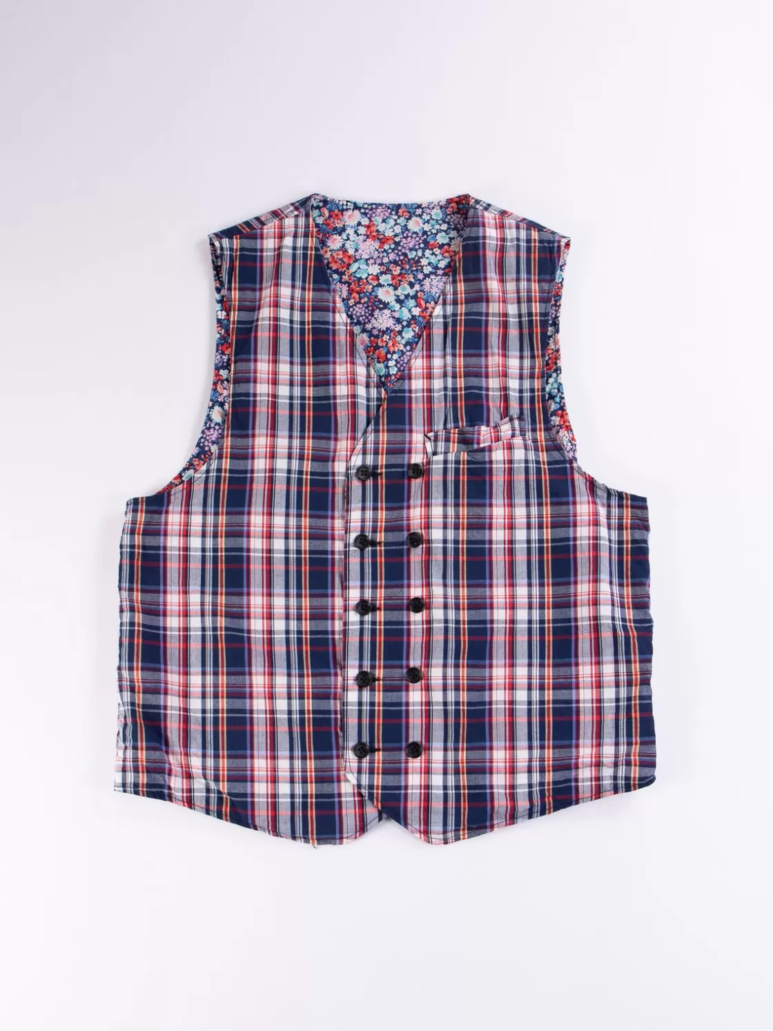 Engineered Garments Navy/White/Red Plaid Poplin Reversible Vest New