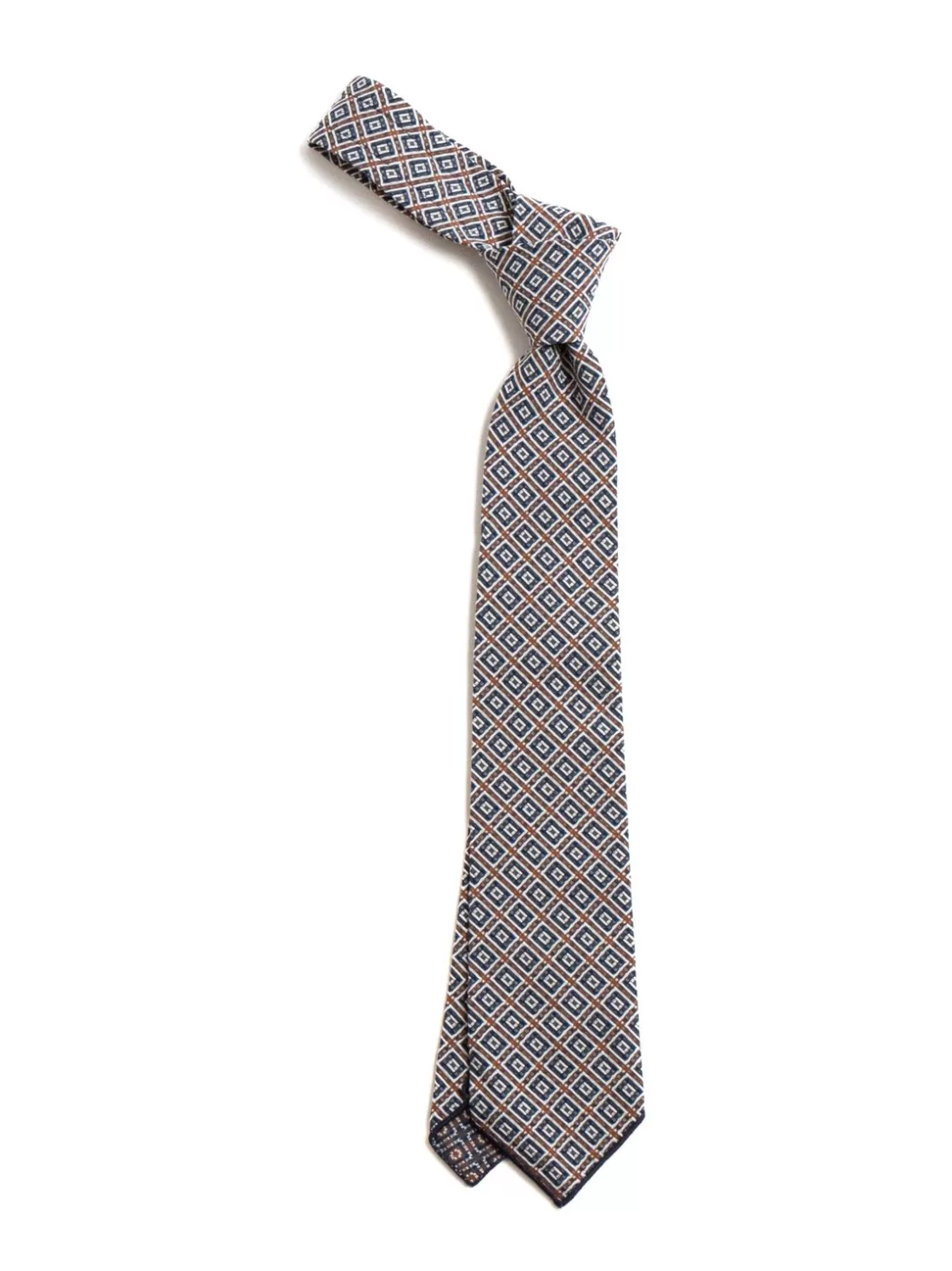 Engineered Garments NECK TIE NAVY BROWN COTTON SQUARE JACQUARD Discount