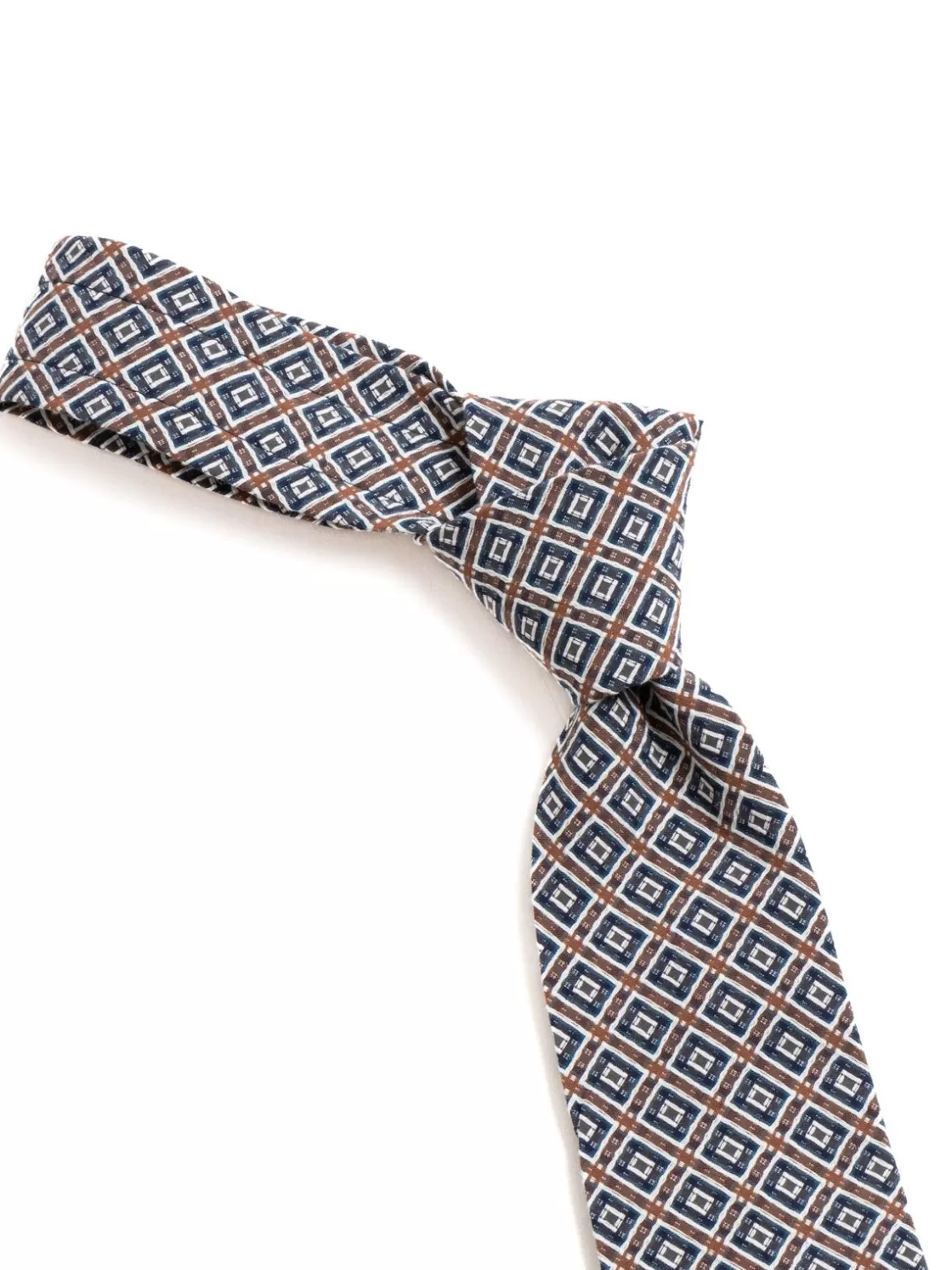 Engineered Garments NECK TIE NAVY BROWN COTTON SQUARE JACQUARD Discount