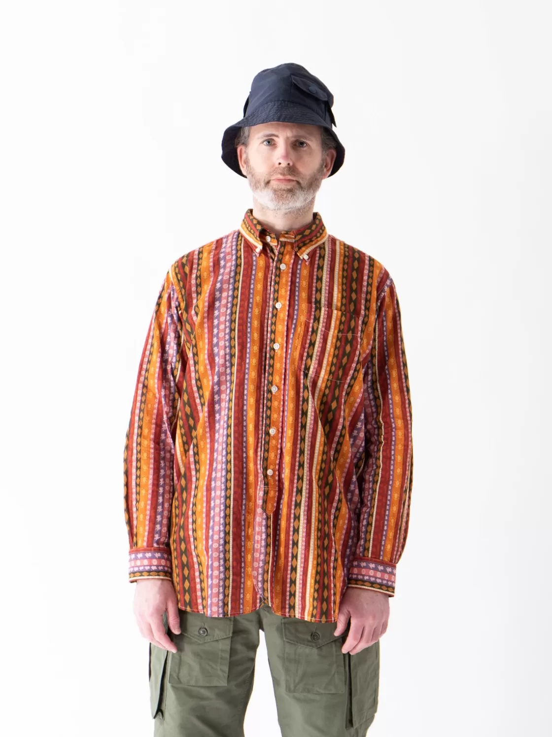 Engineered Garments Orange Cotton Lawn Batik Stripe 19th Century BD Shirt Cheap