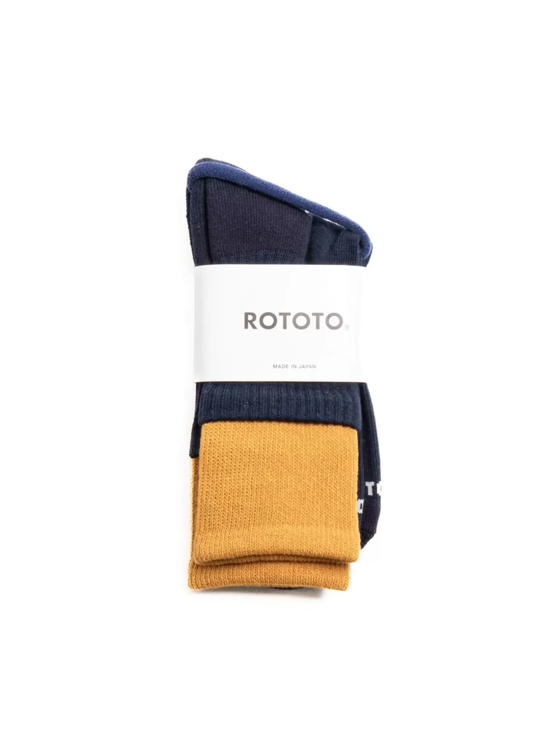 RoToTo ORGANIC COTTON DOUBLE LAYER CREW SOCK D.YELLOW/NAVY Clearance