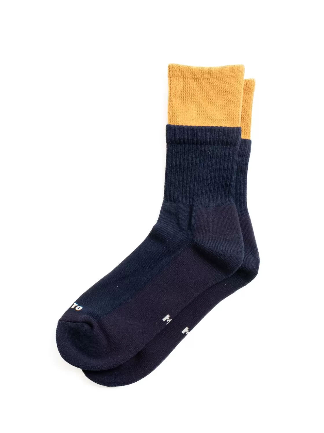 RoToTo ORGANIC COTTON DOUBLE LAYER CREW SOCK D.YELLOW/NAVY Clearance