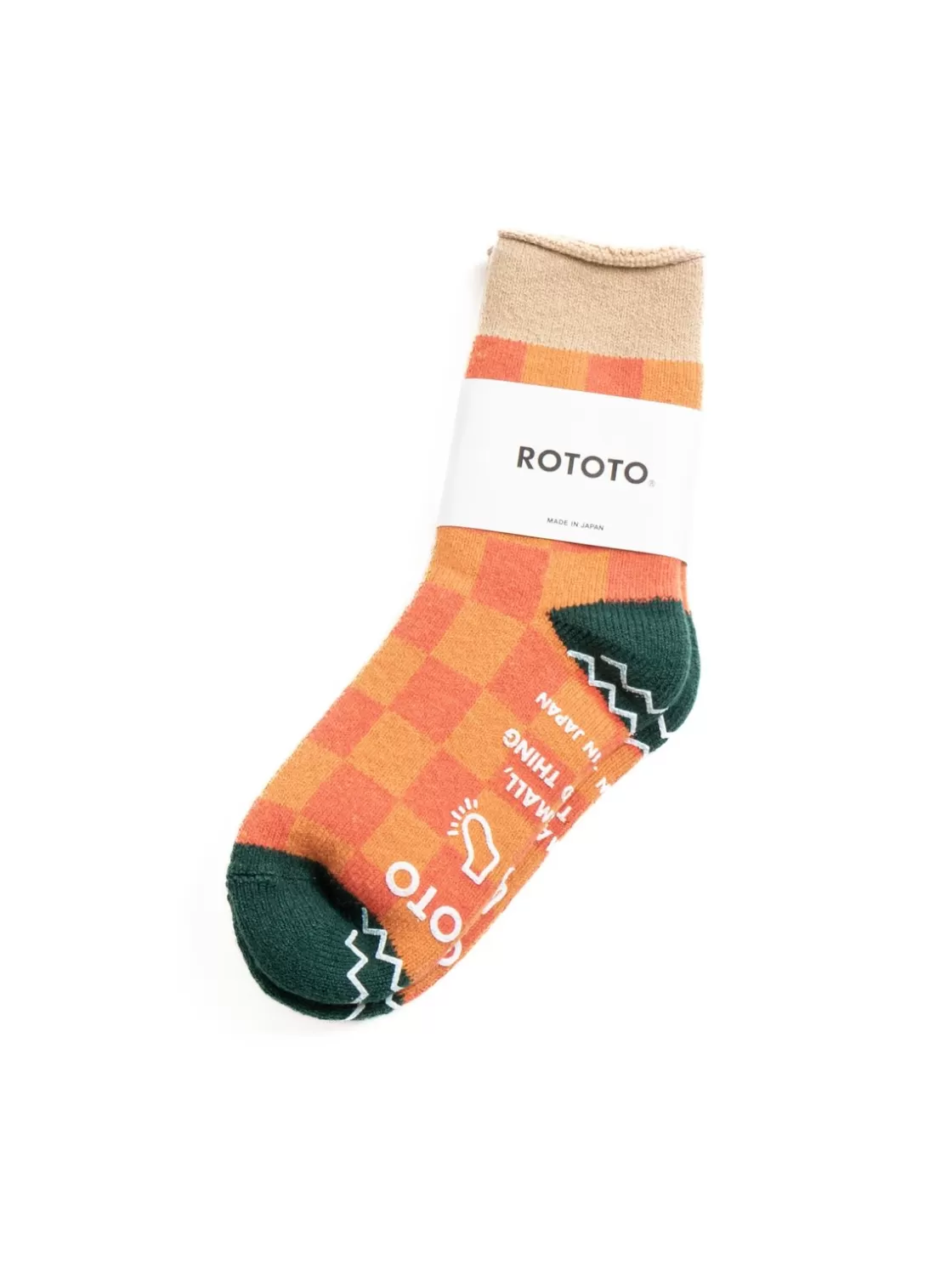 RoToTo PILE ROOM SOCK CHECKERBOARD BEIGE/D.GREEN Clearance