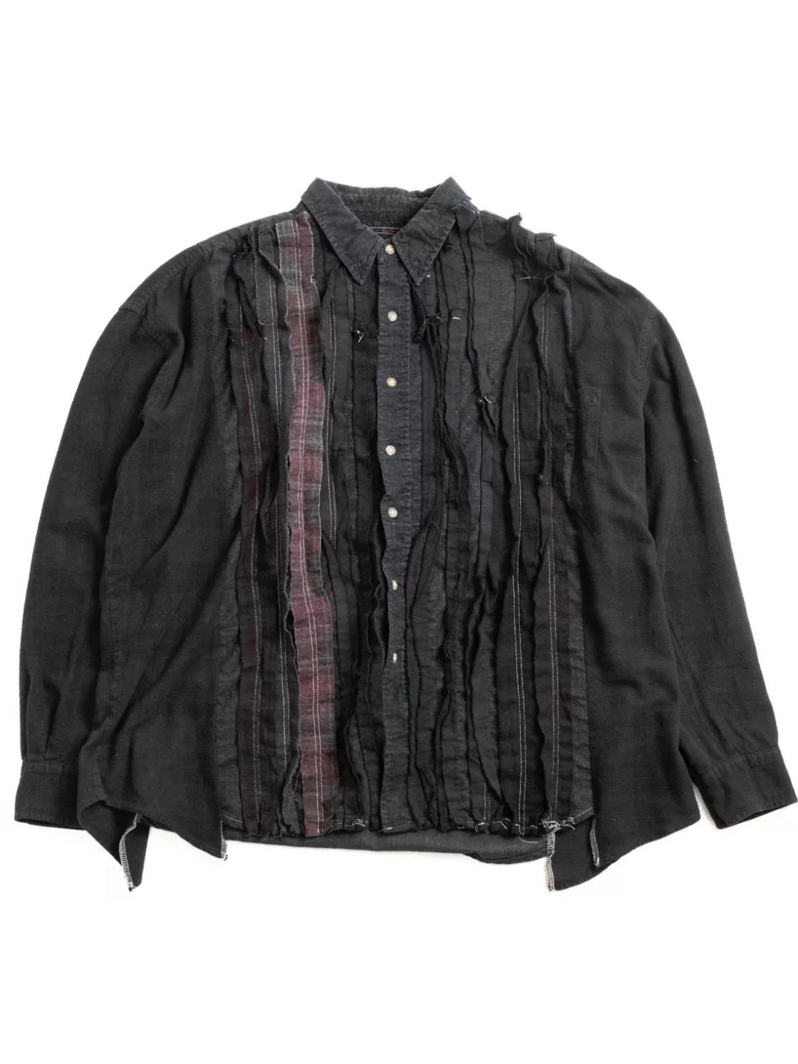 Needles REBUILD BY FLANNEL SHIRT RIBBON WIDE OVER DYE BLACK (B) Best