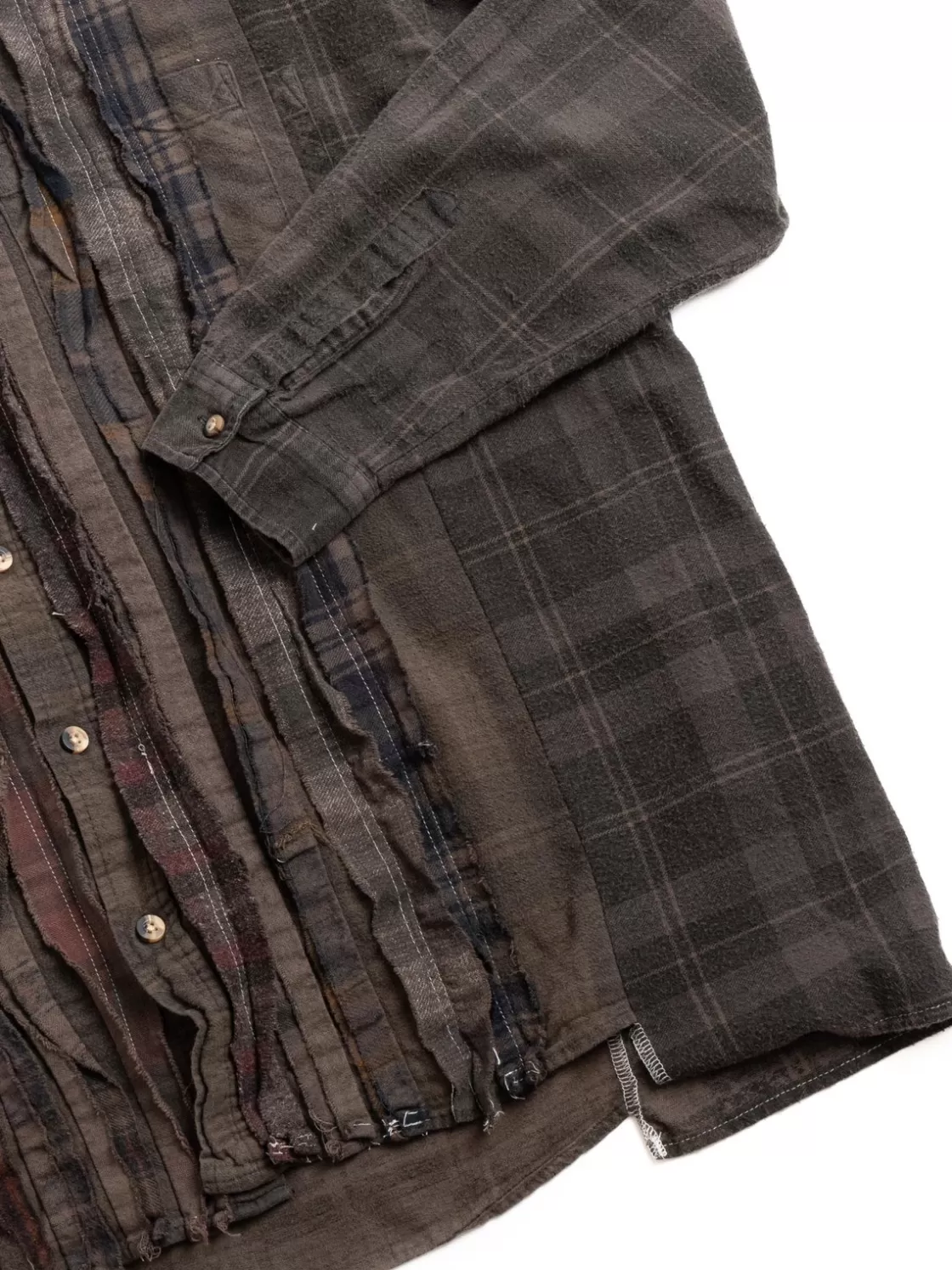 Needles REBUILD BY FLANNEL SHIRT RIBBON WIDE OVER DYE BROWN (B) Sale