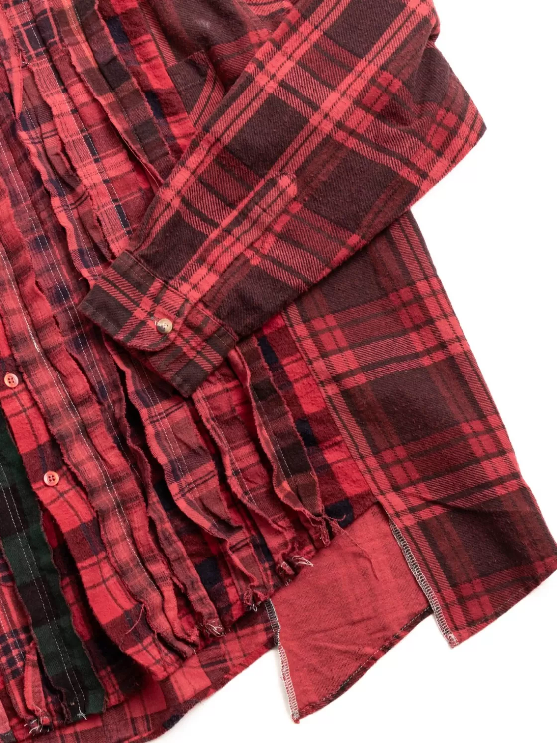 Needles REBUILD BY FLANNEL SHIRT RIBBON WIDE OVER DYE RED (C) Clearance