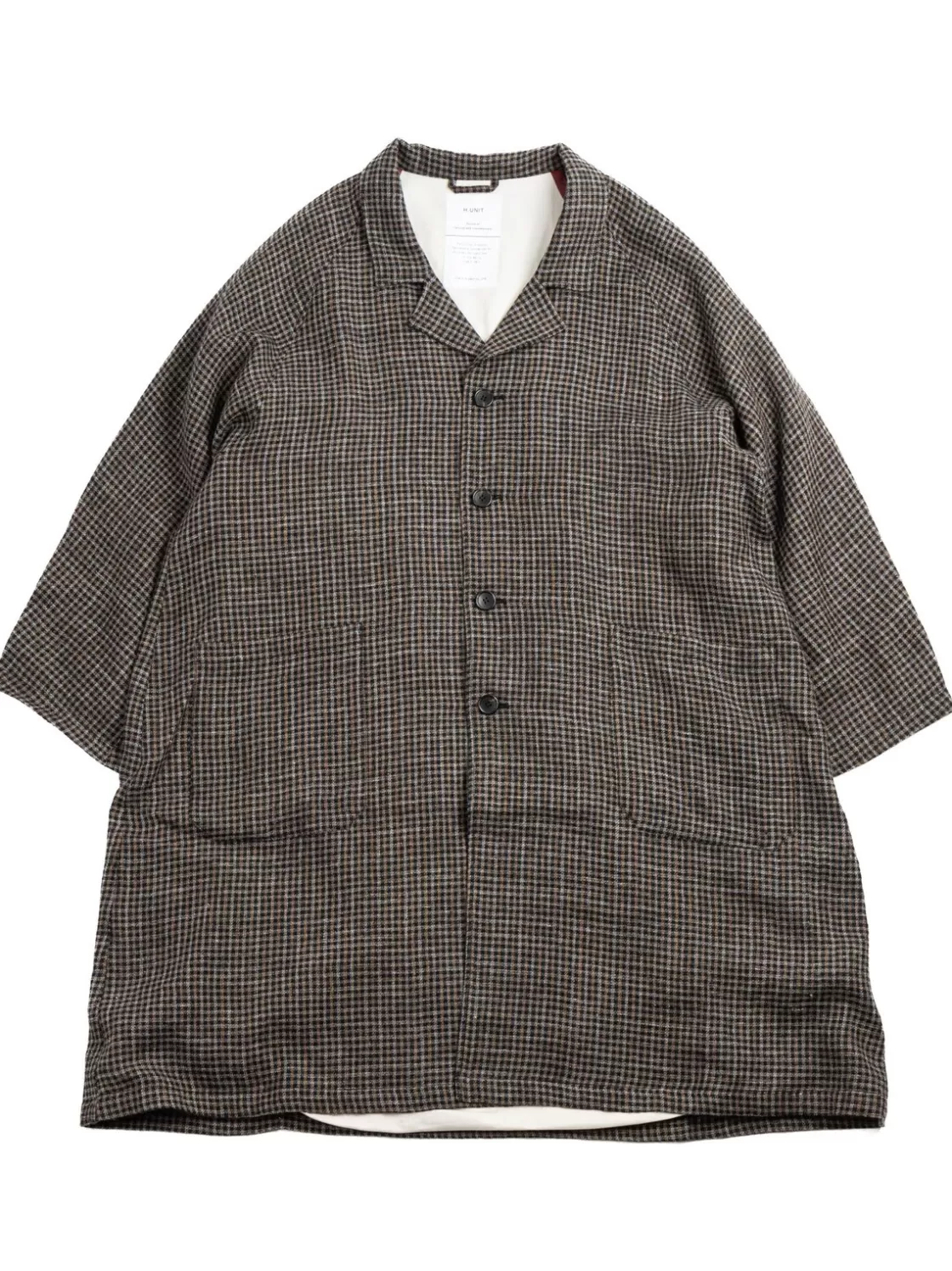 H.UNIT WOOL CHECK RAGLAN ATELIER COAT BLACK Sale