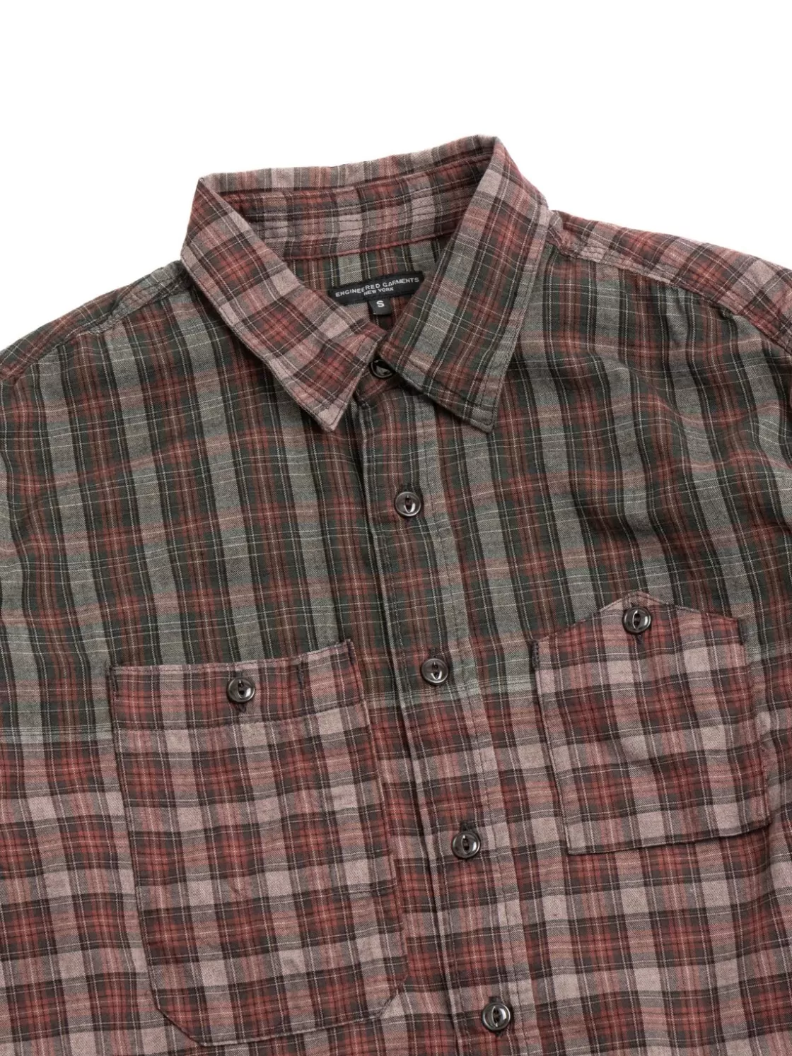 Engineered Garments WORK SHIRT OLIVE/RED SMOKEY PLAID Clearance