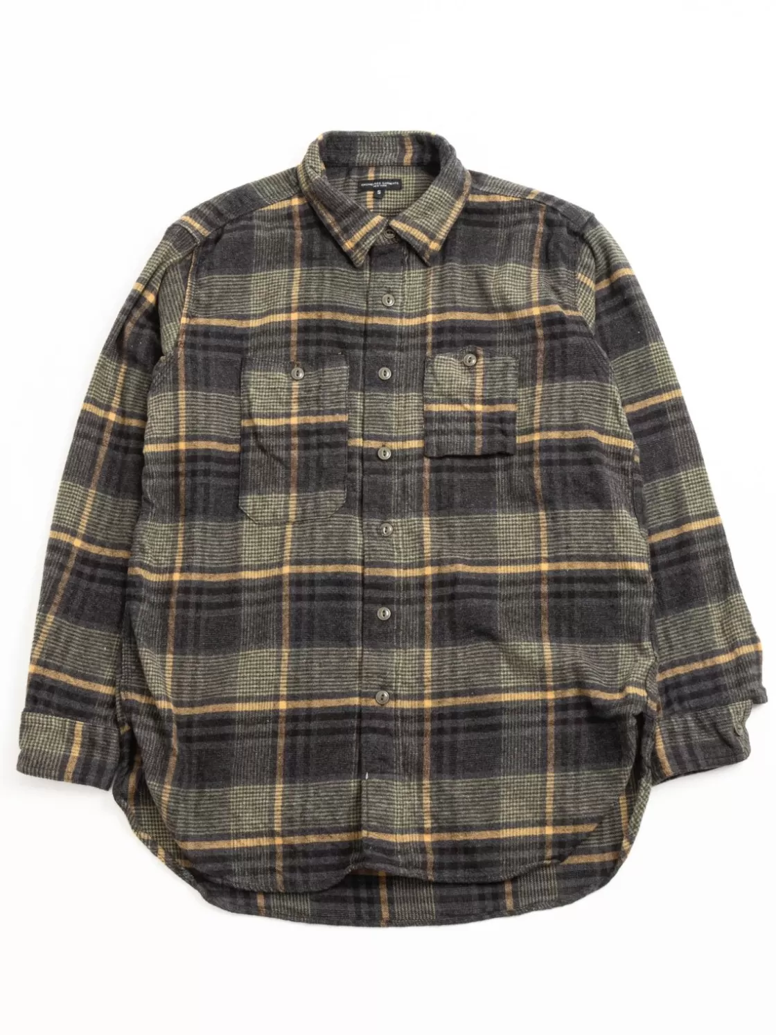 Engineered Garments WORK SHIRT YELLOW/GRAY COTTON PLAID FLANNEL Outlet