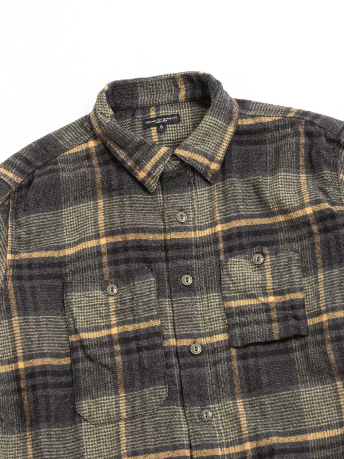 Engineered Garments WORK SHIRT YELLOW/GRAY COTTON PLAID FLANNEL Outlet